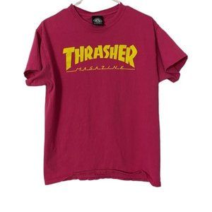 Thrasher Skater T Shirt Size Medium Pink With Yellow Graphics